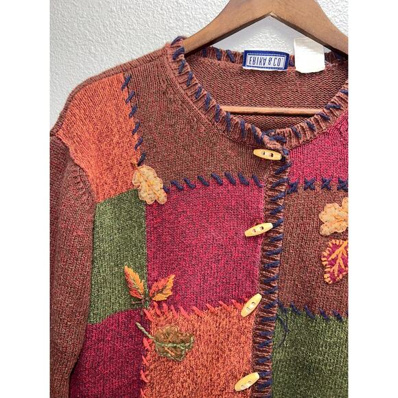 Vintage Erika & Co Sweater Fall Floral Toggle Button Earth Fairy Women Medium - Picture 3 of 12